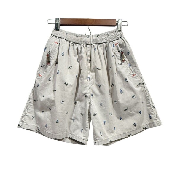 Nautical Cotton Shorts with Elastic Waist and Zipper Pockets Small - Picture 2 of 16
